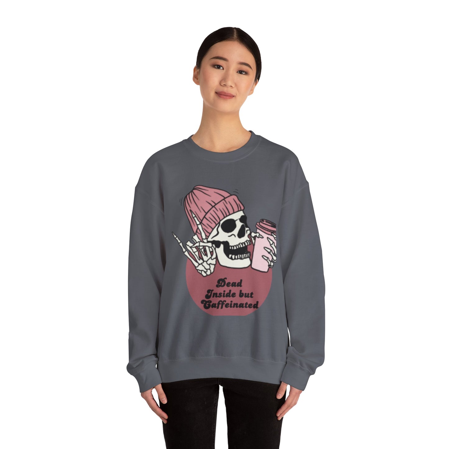 Skull 'Dead Inside but Caffeinated' Crewneck Sweatshirt