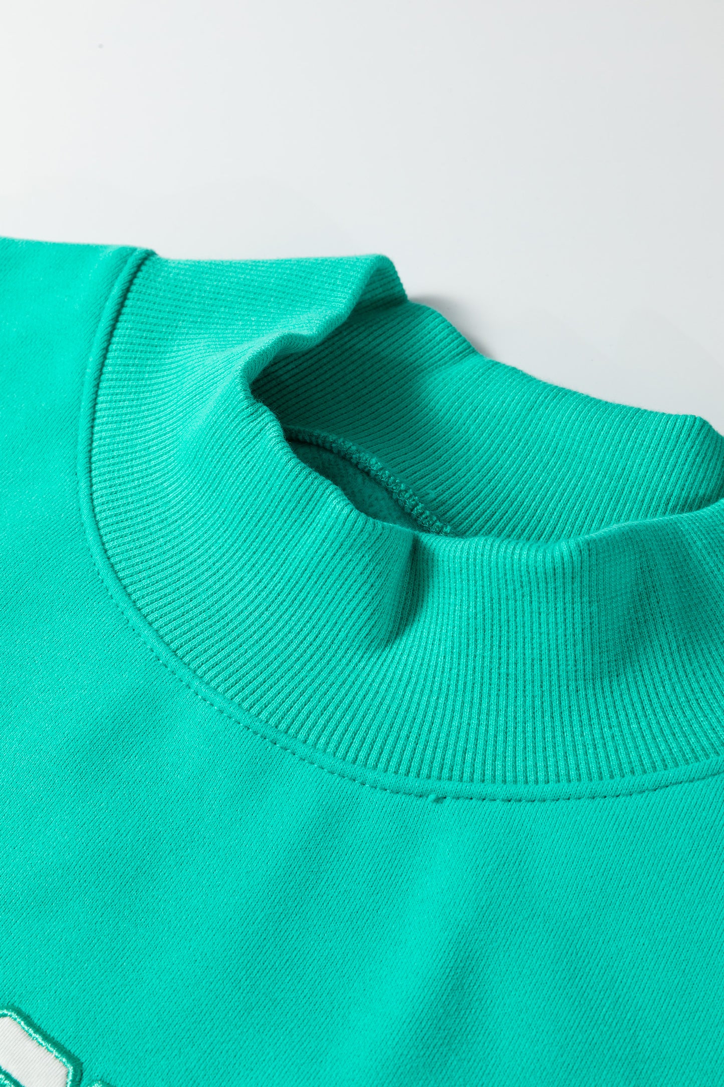 Sea Green Oversize Blessed Embroidered Mock Neck Sweatshirt