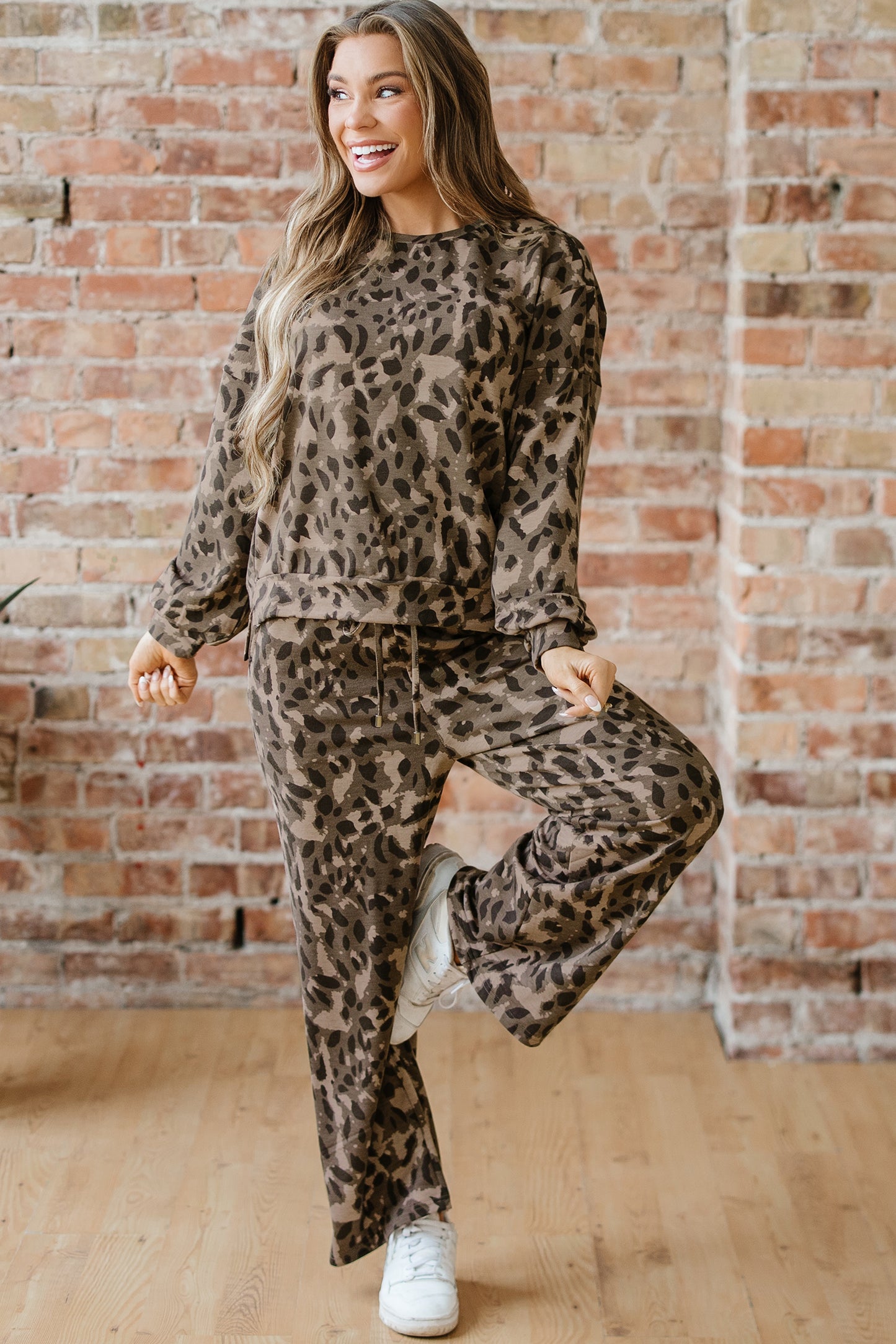 Brown Leopard Print Pant Set