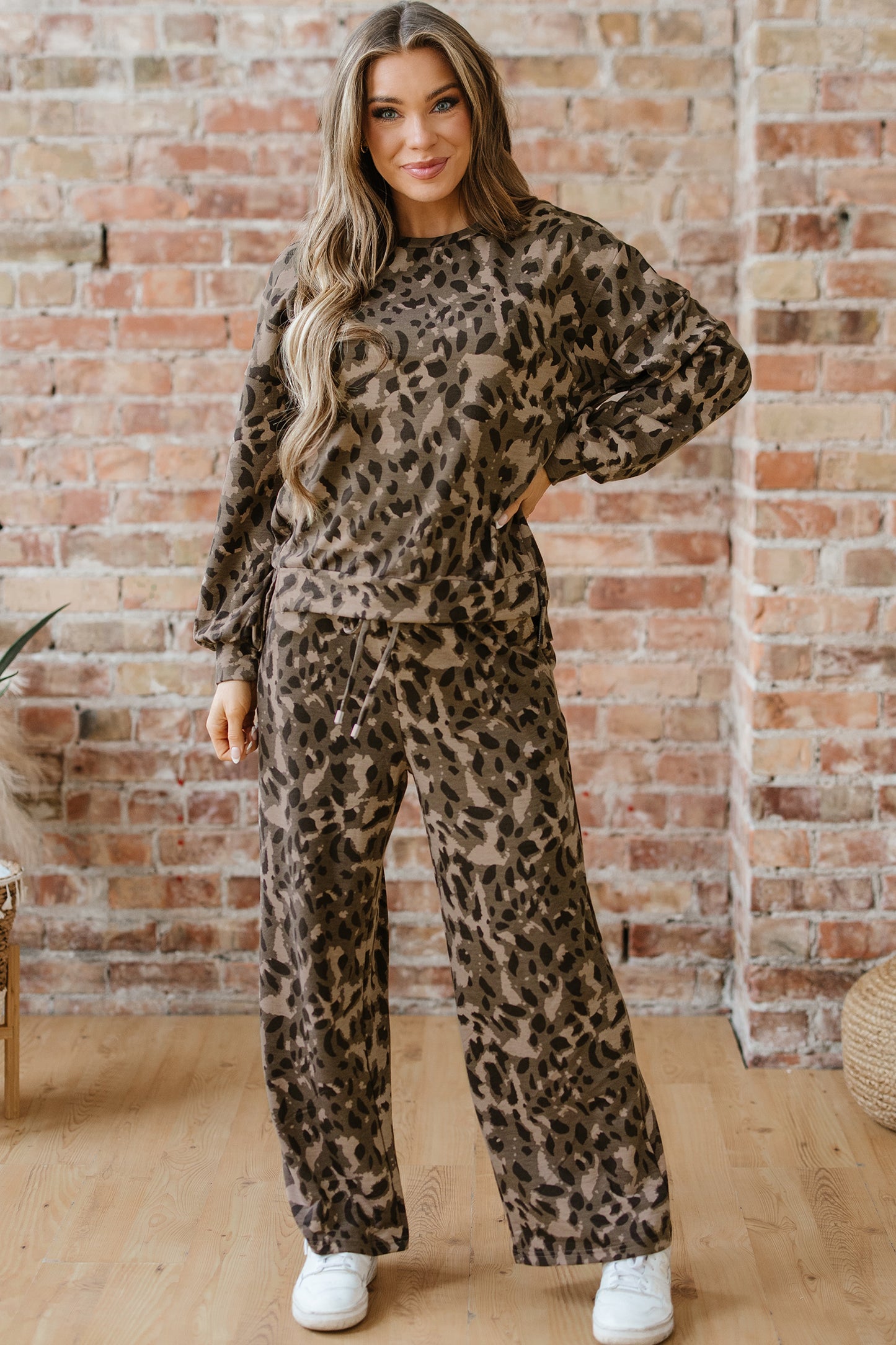 Brown Leopard Print Pant Set