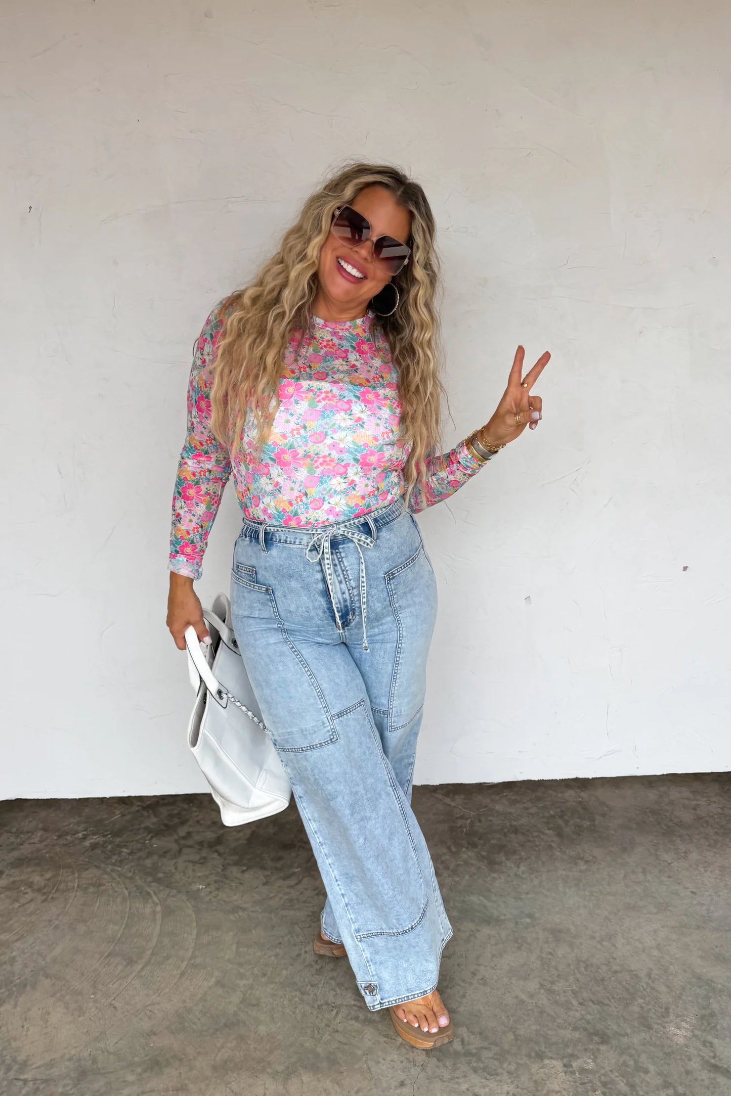 Pink Spring Floral Mesh Top