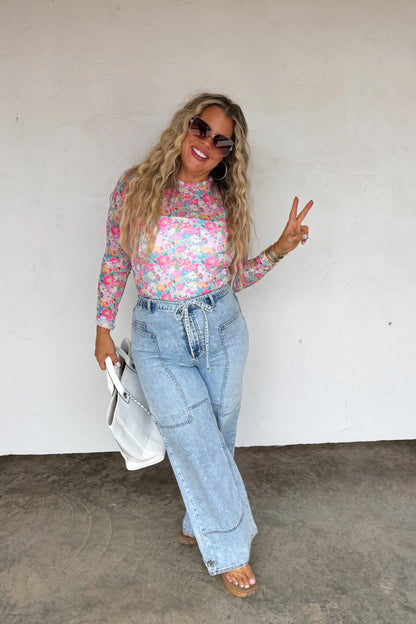 Pink Spring Floral Mesh Top