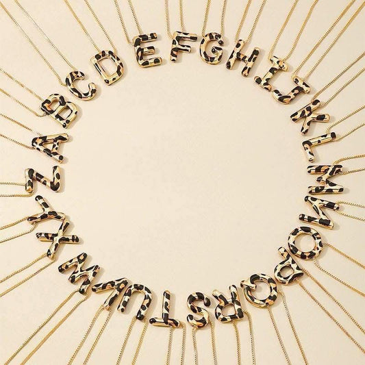 Leopard print initial necklaces