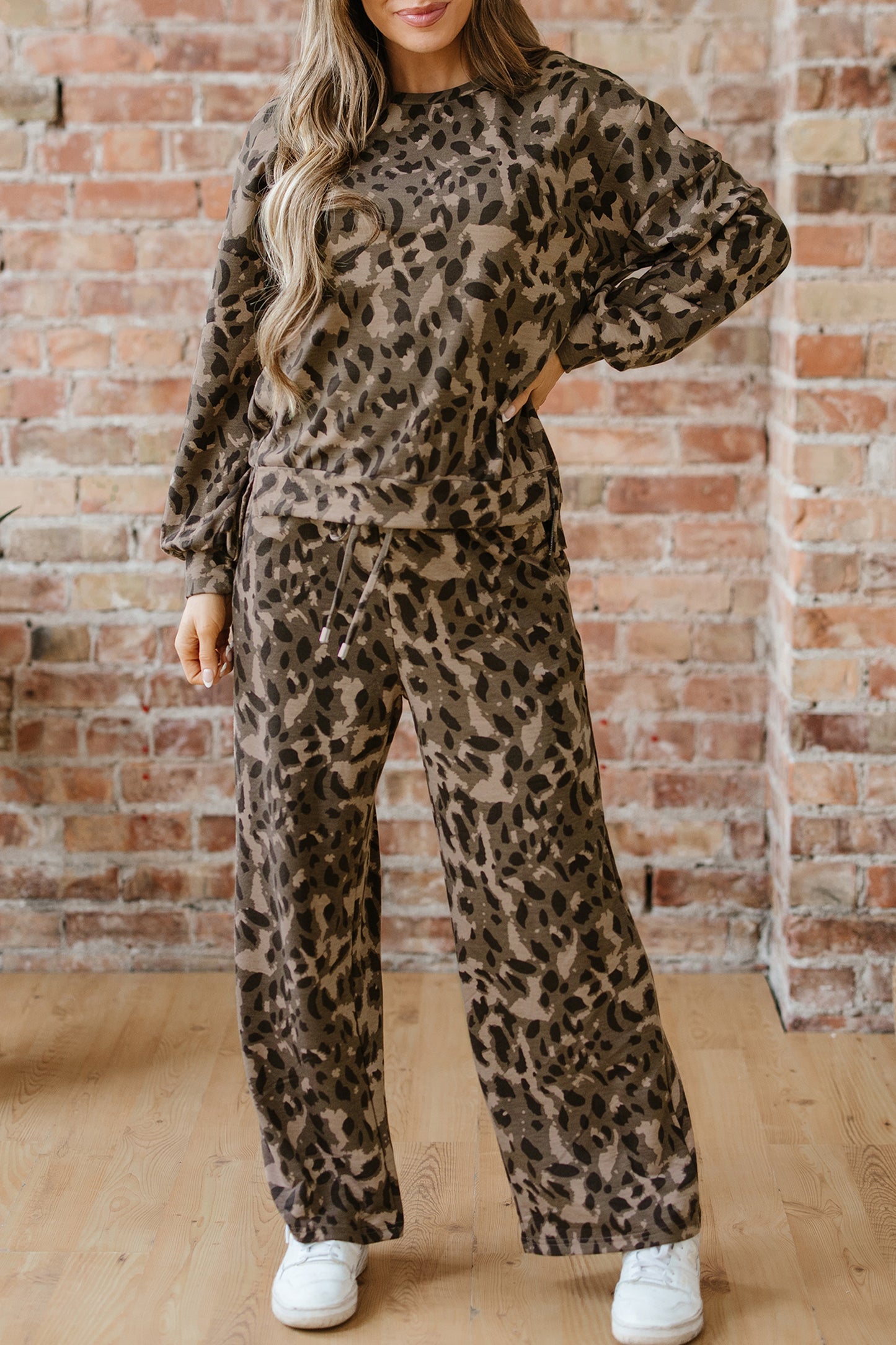 Brown Leopard Print Pant Set