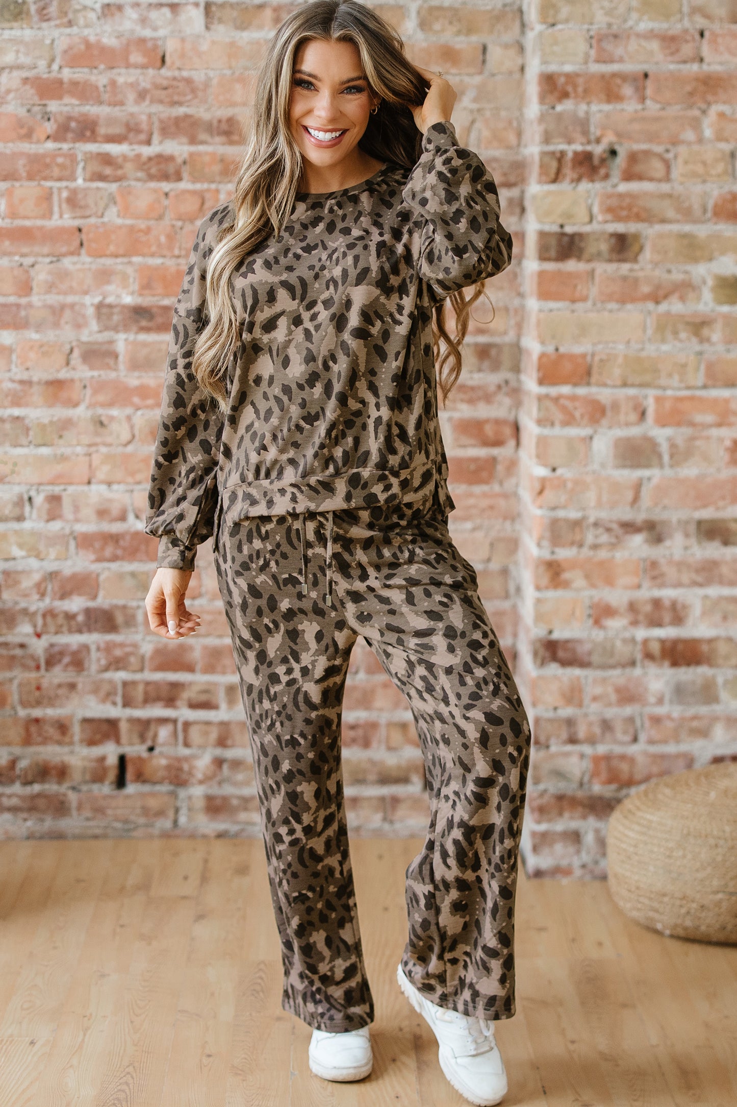 Brown Leopard Print Pant Set