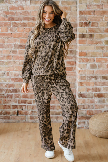 Brown Leopard Print Pant Set