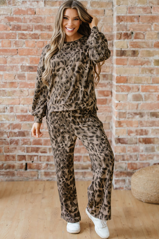 Brown Leopard Print Pant Set