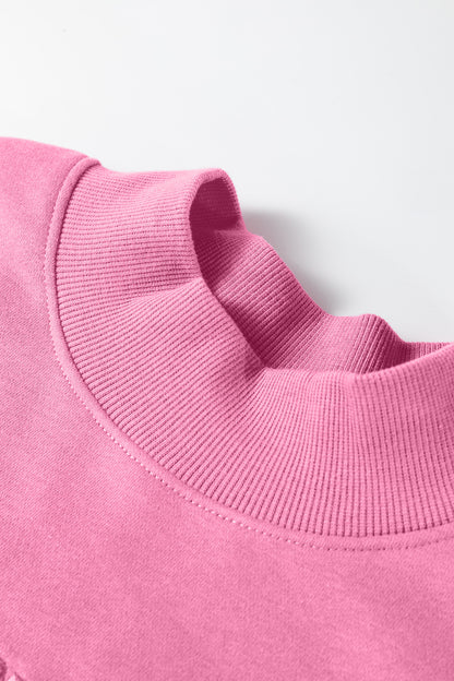 Bright Pink Oversize Blessed Embroidered Mock Neck Sweatshirt