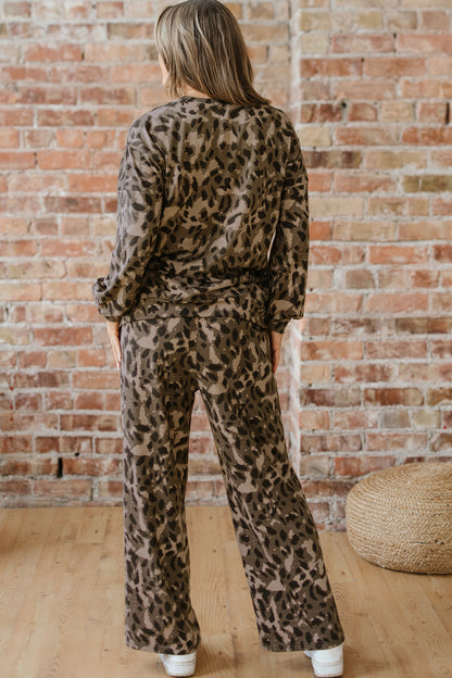 Brown Leopard Print Pant Set