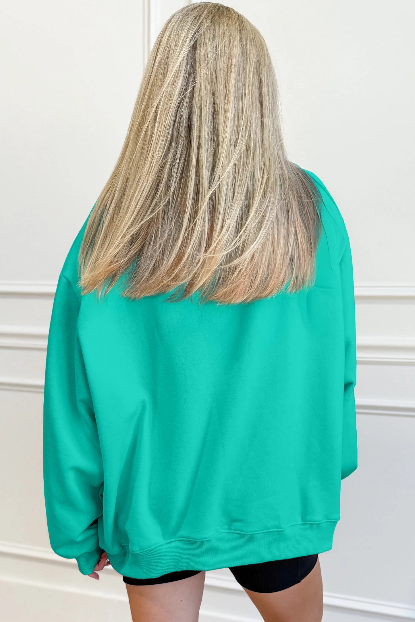 Sea Green Oversize Blessed Embroidered Mock Neck Sweatshirt