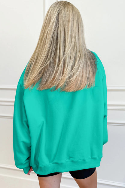 Sea Green Oversize Blessed Embroidered Mock Neck Sweatshirt